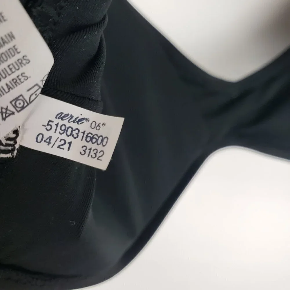 Aerie Scoop Neck Bikini Top Black Minimalist Swim NWT Size XXL